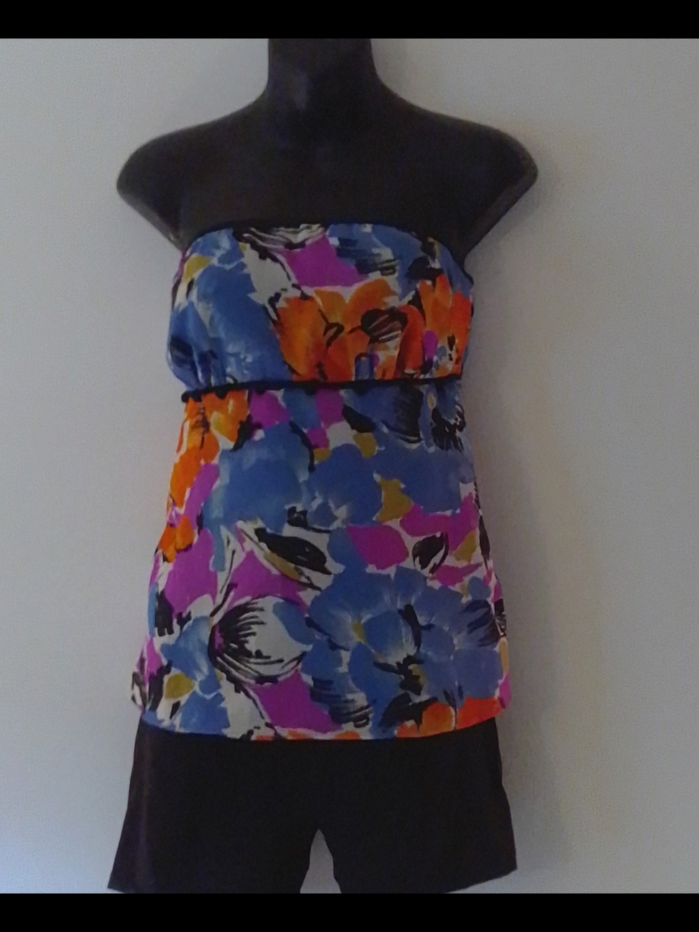 The Limited Strapless Floral Print Tube Top in Blue, Pink & Orange